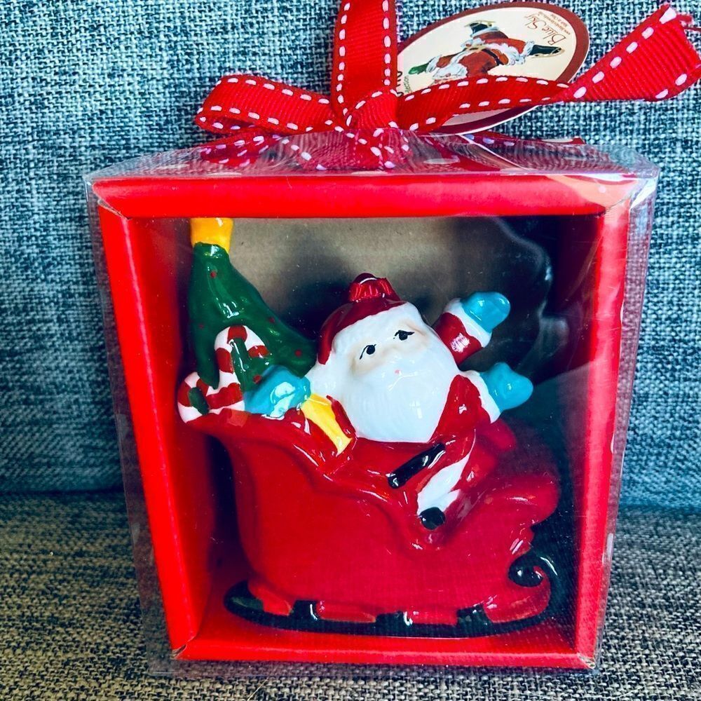 Blue Sky Ceramic Santa Sleigh Christmas Ornament